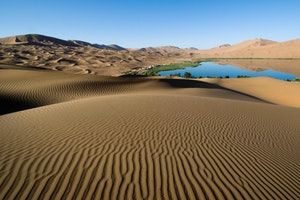 Spiegelung einer Oase in einer Wüste